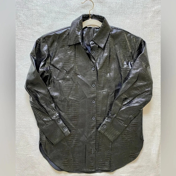 Black Zara Faux Leather Crocodile-Effect Oversized Shirt Jacket  Size Small - Picture 7 of 10